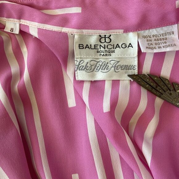 Balenciaga Dress Pink White Button Down Excellent Size 8 - Picture 8 of 8